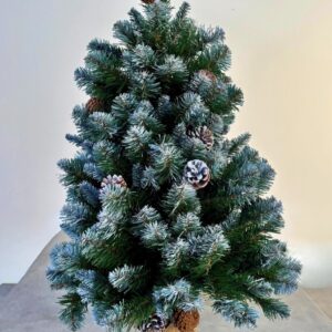Aspen Artificial Christmas Tree, In a burlap sack with Frosted foliage
